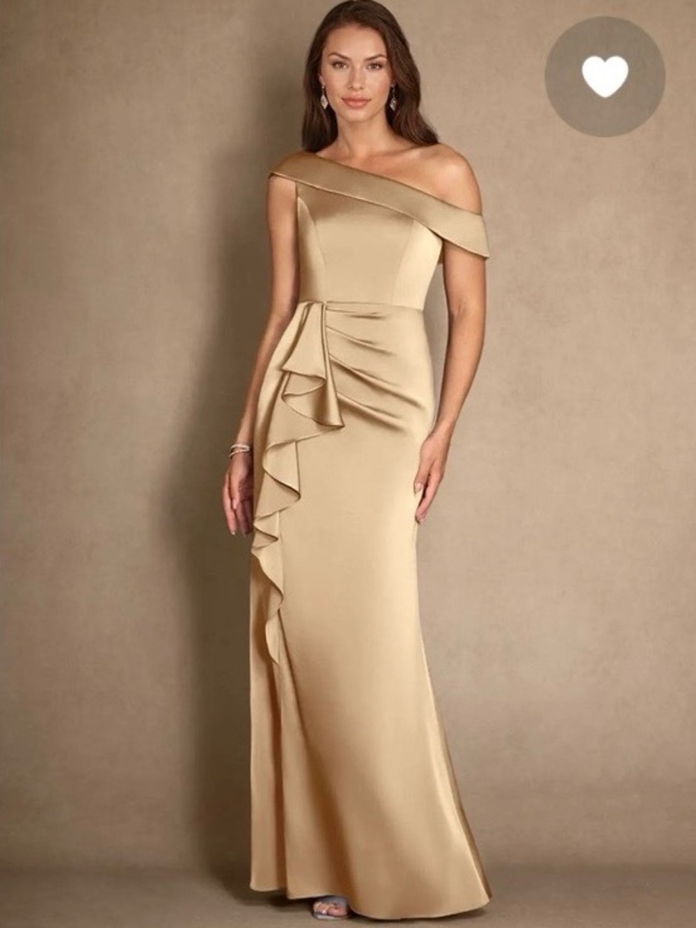 Azazie Gold One-Shoulder Ruffle Satin Evening Dress